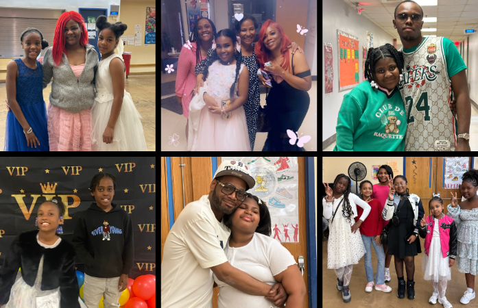  collage of students posing with family members at sneaker ball